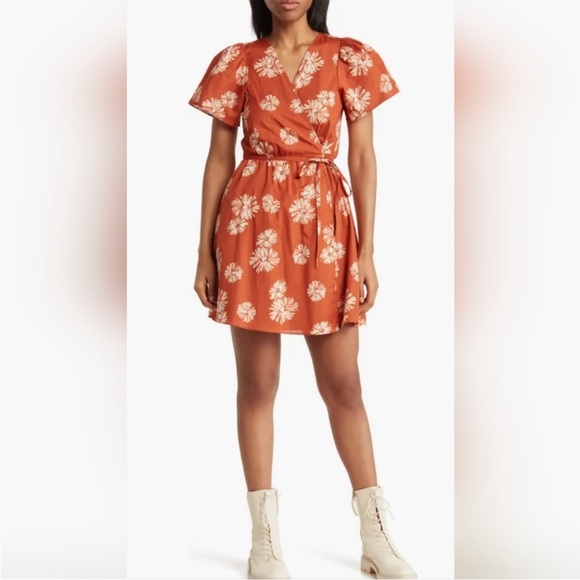 NWT Madewell Floral Print Wrap Minidress Medium Orange - Picture 8 of 8
